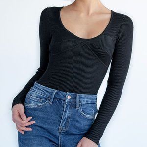 Scoop Neck Rib Knit Bustier Thong Bodysuit | Love Tree